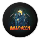 Scary Skeleton Night Halloween, Mijn Halloween Moo Keramische Knop (Voorkant)