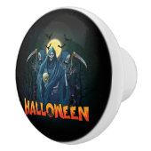 Scary Skeleton Night Halloween, Mijn Halloween Moo Keramische Knop (Rechts)