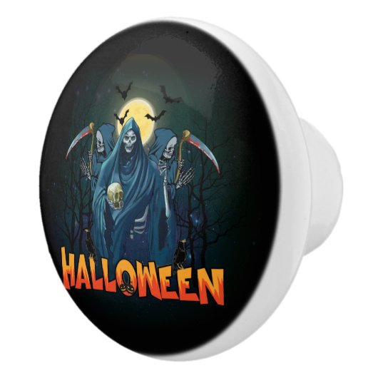 Scary Skeleton Night Halloween, Mijn Halloween Moo Keramische Knop (Rechts)