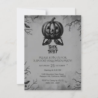 Scary Skeleton Pumpkin Trick or Treat Spooky Party Briefkaart