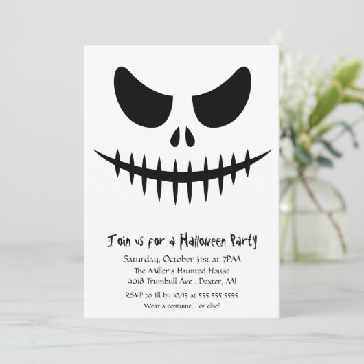 Scary Skeleton zombie Face Halloween Costume Party Kaart (Staand voorkant)