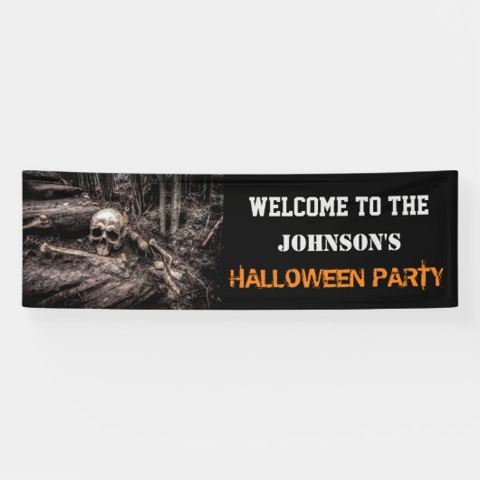 Scary Skull and Botten Halloween Party Banner (Horizontaal)