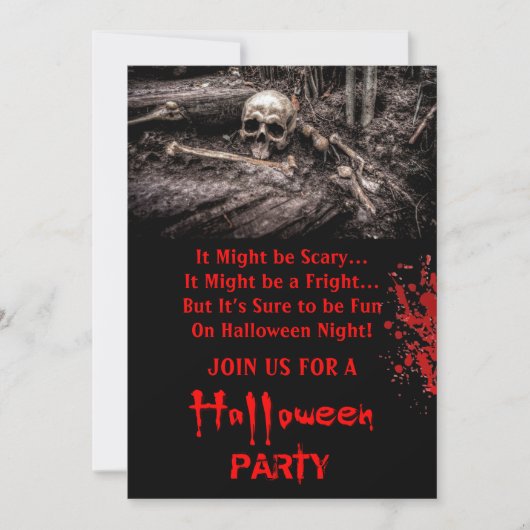 Scary Skull and Botten Halloween Party Kaart (Voorkant)