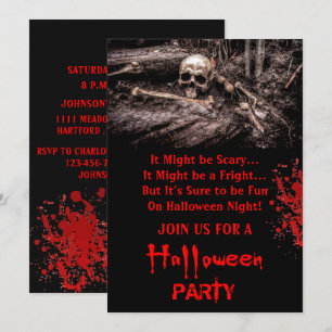 Scary Skull and Botten Halloween Party  Kaart