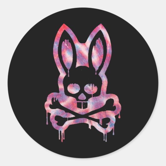Scary Skull and Crossbones Bad Rabbit Horror Bunny Ronde Sticker (Voorkant)