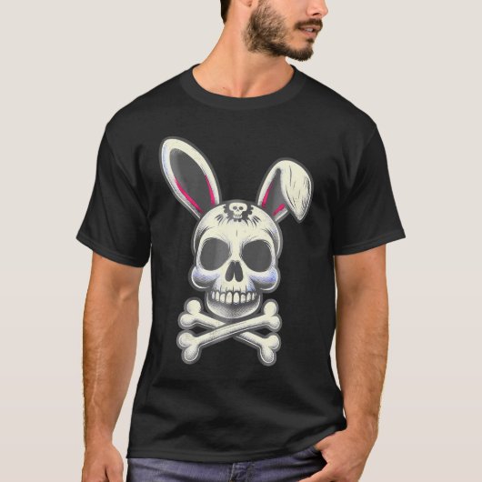 Scary Skull and Crossbones Bad Rabbit Horror Bunny T-shirt (Voorkant)