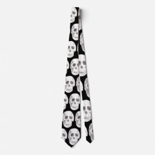 Scary Skull Black & White Halloween Stropdas   gri
