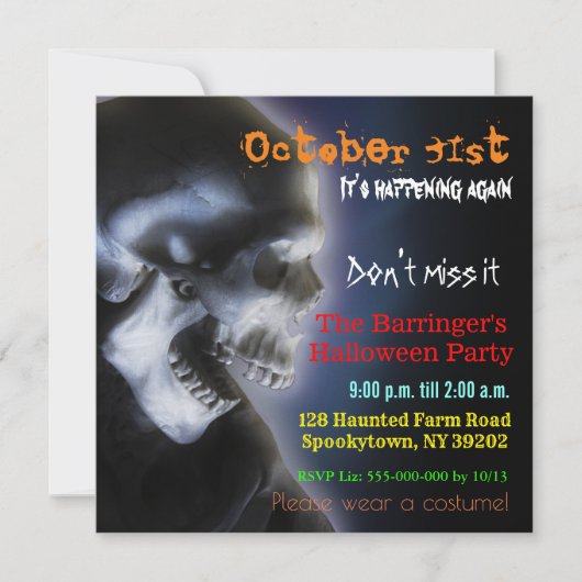 Scary Skull Creepy Cool Halloween Invitation Kaart (Voorkant)