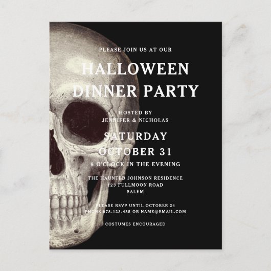 Scary Skull Halloween Dinner Party Uitnodiging (Voorkant)