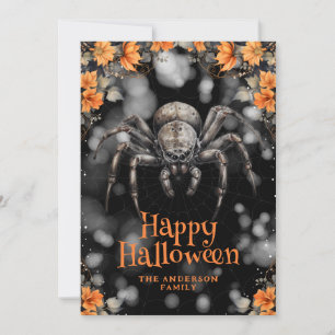 Scary Spider Floral Happy Halloween Kaart