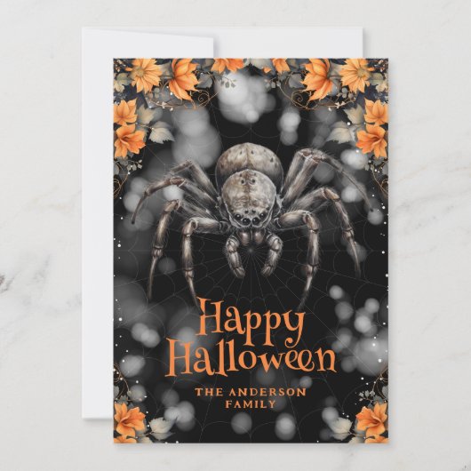 Scary Spider Floral Happy Halloween Kaart (Voorkant)