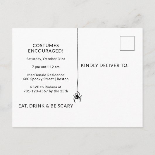 Scary Spider Web Halloween Party Uitnodiging Briefkaart (Achterkant)