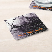 Scary Spider Web Happy Halloween Custom Name Kartonnen Onderzetters (Schuin)
