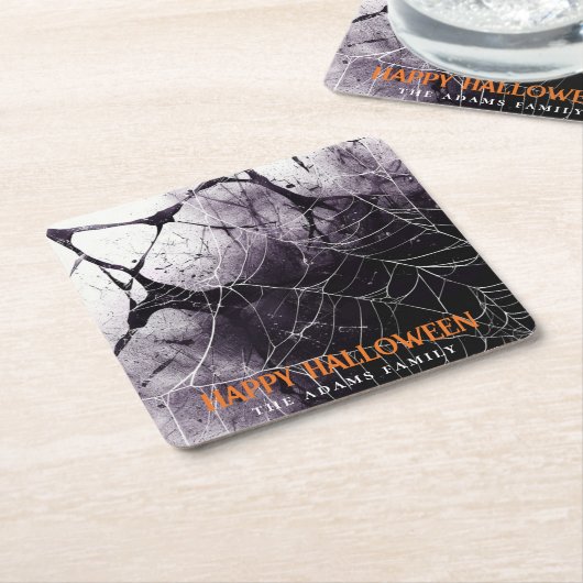 Scary Spider Web Happy Halloween Custom Name Kartonnen Onderzetters (Schuin)