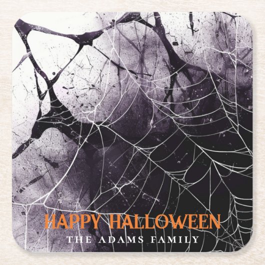 Scary Spider Web Happy Halloween Custom Name Kartonnen Onderzetters (Voorkant)