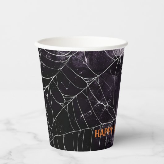 Scary Spider Web Happy Halloween Custom Name Papieren Bekers (Voorkant)