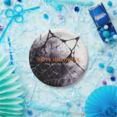 Scary Spider Web Happy Halloween Custom Name Papieren Bordje (Feest)