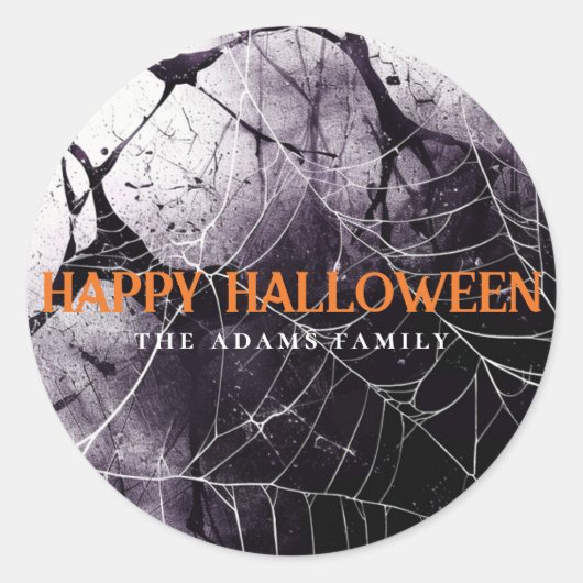 Scary Spider Web Happy Halloween Custom Name Ronde Sticker (Voorkant)