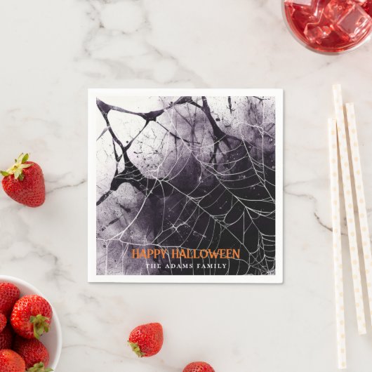 Scary Spider Web Happy Halloween Custom Name Servet (Insitu)