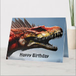 Scary Spinosaurus Dinosaur, Big Birthday Kaart<br><div class="desc">Beeld is een grote enge Spinosaurus Dinosaur met een verjaardagsbericht binnenin</div>