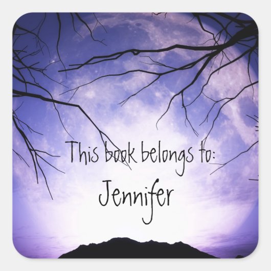 Scary Spook Moon Forest Trees Night Sky Bookplate Vierkante Sticker (Voorkant)