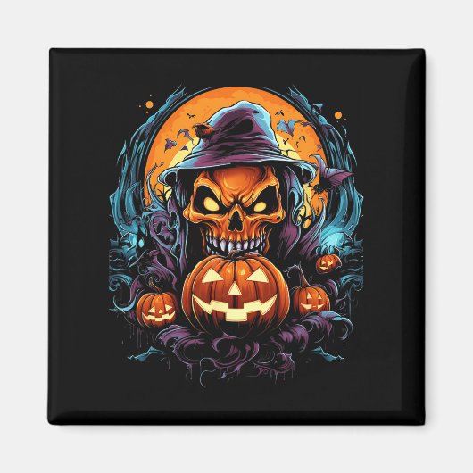 Scary Spooky Castle Halloween Pumpkin Witch Magneet (Voorkant)