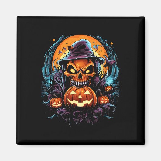 Scary Spooky Castle Halloween Pumpkin Witch Magneet (Voorkant)