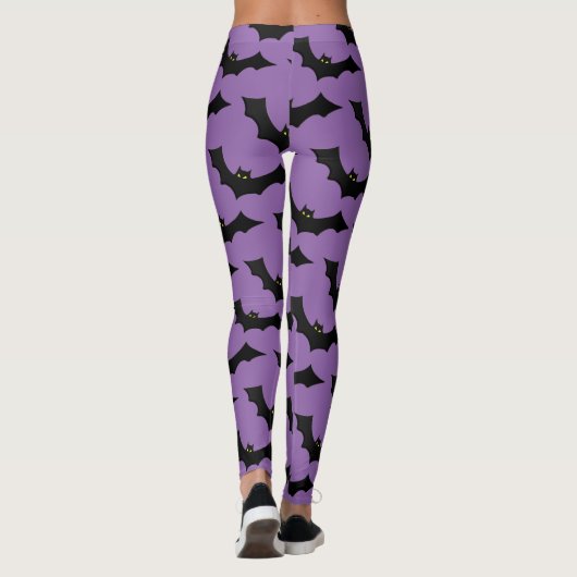 Scary Spooky Halloween Bat Pattern Black Paars Leggings (Achterkant)