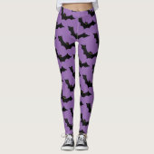 Scary Spooky Halloween Bat Pattern Black Paars Leggings (Voorkant)