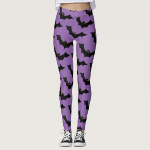 Scary Spooky Halloween Bat Pattern Black Paars Leggings