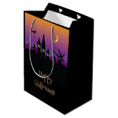 Scary Spooky Haunted House Oranje Halloween Party Medium Cadeauzakje (Achterkant Gekanteld)