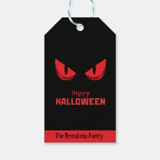 Scary Staring Red Eyes Happy Halloween Gift Label Cadeaulabel (Voorkant)