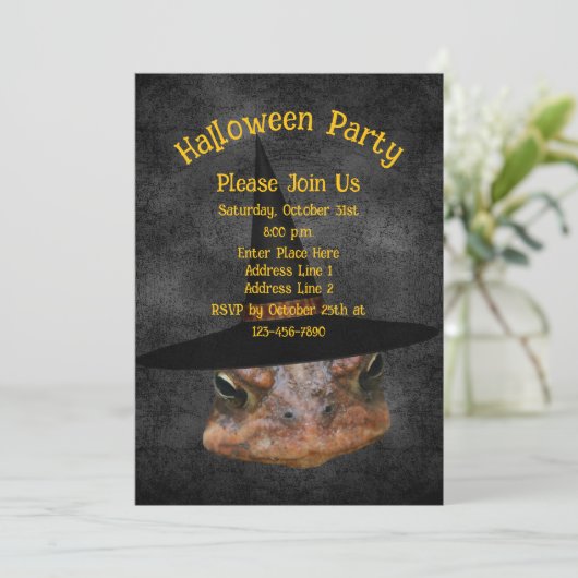 Scary Toad Face In Witch Hat Halloween Kaart (Staand voorkant)