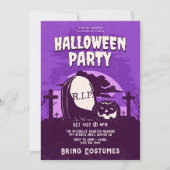 Scary Tombstone Pumpkin Halloween Party Kaart (Voorkant)