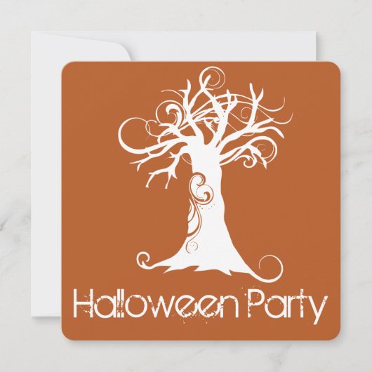 Scary Tree Oranje Halloween Party Invitation Kaart (Voorkant)