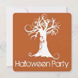 Scary Tree Oranje Halloween Party Invitation Kaart
