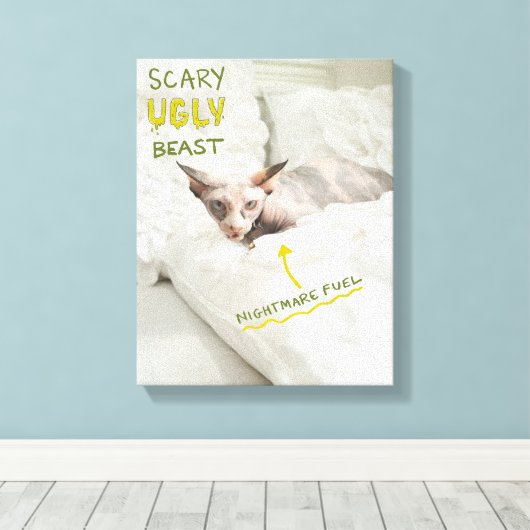 Scary Ugly Cat Canvas Afdruk (Insitu (Houten vloer))