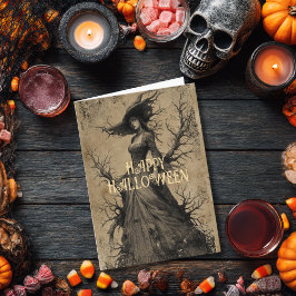 Scary Vintage Salem Witch Gothic Spooky Halloween Kaart