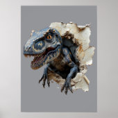 Scary Wall Breakout Dinosaur Raptor Poster Print (Voorkant)