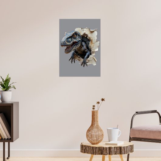 Scary Wall Breakout Dinosaur Raptor Poster Print (Woonkamer 3)