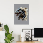Scary Wall Breakout Dinosaur Raptor Poster Print (Thuiskantoor)