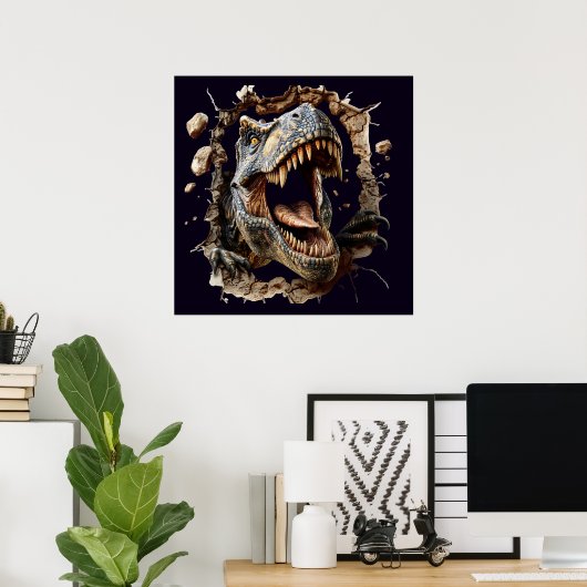 Scary Wall Breakout Dinosaur T-Rex Poster Print (Thuiskantoor)