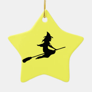 Scary Witch en Broom Keramisch Ornament