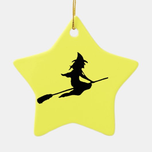 Scary Witch en Broom Keramisch Ornament (Voorkant)