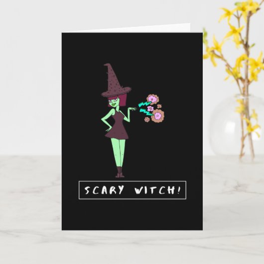 Scary Witch Funny Halloween Kaart (Gele Bloem)