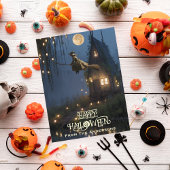 Scary Witch Haunted House Forest Halloween Foto Feestdagenkaart