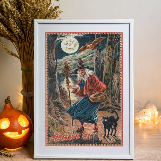 Scary  Witch in Moonlight met Black Cat Tissuepapier