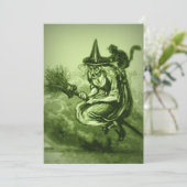 Scary Witch op Broomstick |  Halloween Kaart (Staand voorkant)