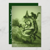 Scary Witch op Broomstick |  Halloween Kaart (Voorkant / Achterkant)