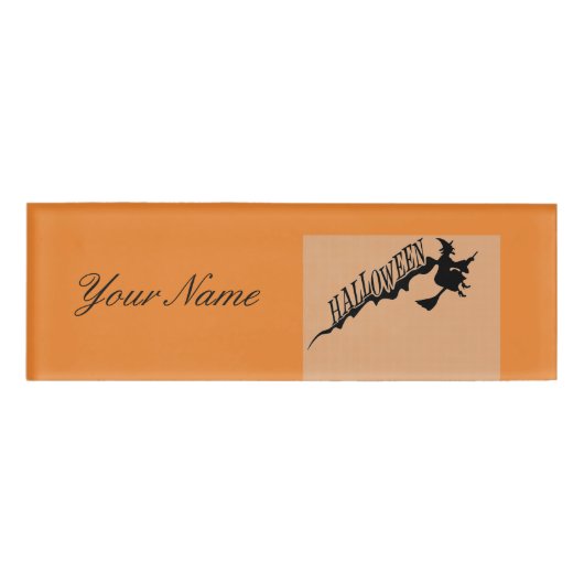 Scary Witch Riding Broom Halloween Thunder_Cove Naambadge (Voorkant)
